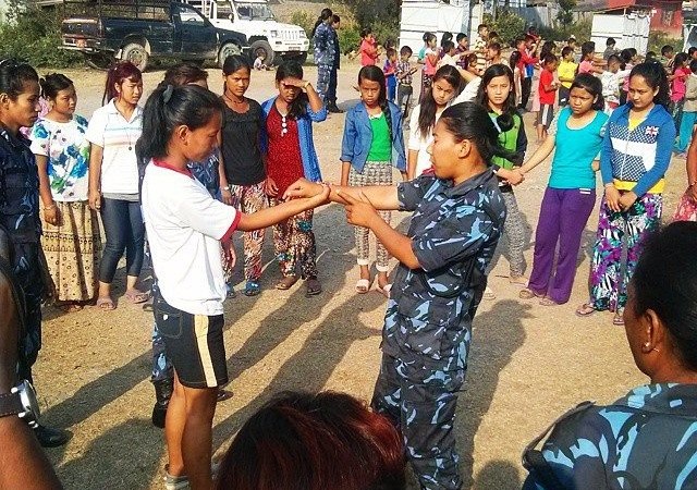 Police constable and judo player Pramila Khadka gives self defence classes with her team to women and children at a camp in Kathmandu. “Living in a camp is not like living at home, there are so many strangers around us. But now if a boy teases me, he won't be safe,” a participant tells me. Kudos to Nepal Police! Loving their work. Photo by @paavan11 via Nepal Photo Project