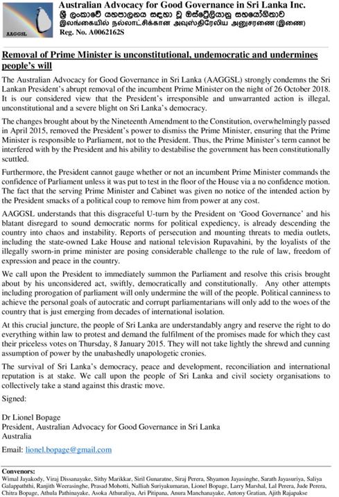 Media-Release---The-Current-Political-Crisis-In-Sri-Lanka-Final